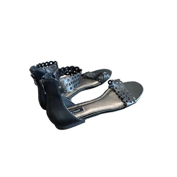 White House Black Market WHBM Black Leather Zip Up Sandals Size 11 - Picture 1 of 10